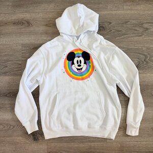 Disney Mickey Mouse Pride Hoodie White | Rainbow Sweatshirt Size M